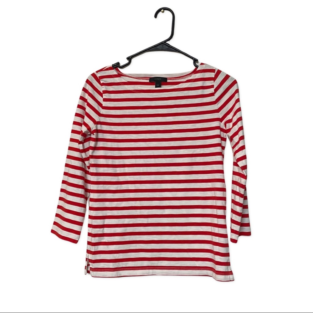 J Crew Red White Stripe 3/4 Sleeve Shirt Size XXS